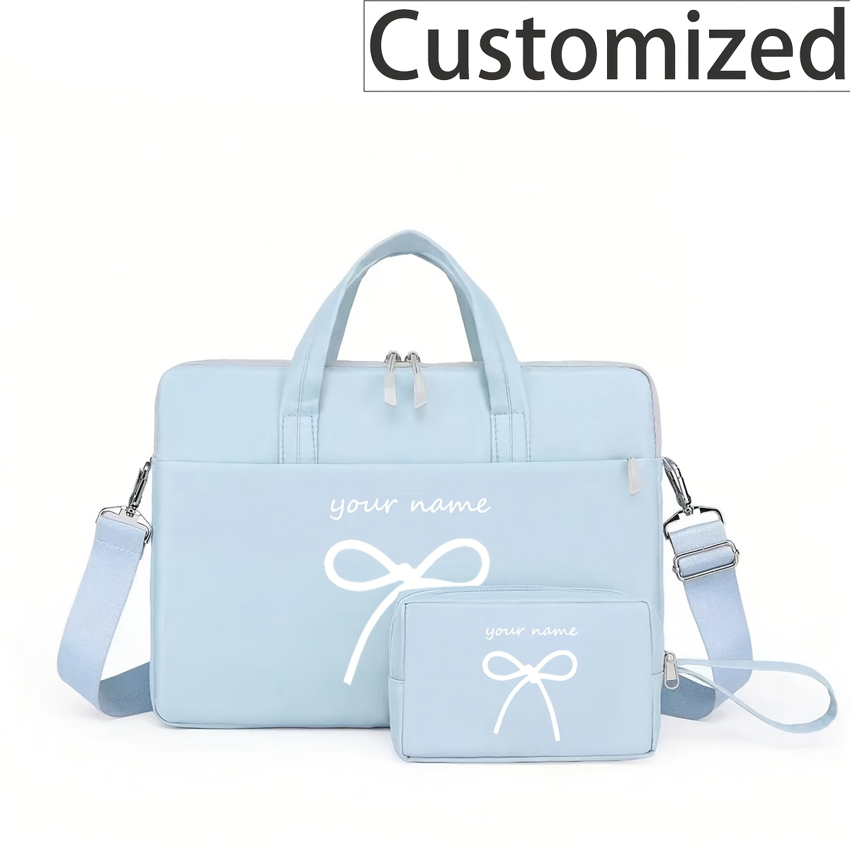 TEMU Laptop Bag, Bow Print, Custom Name And Letter Logo, Office, Daily, Easy And Practical, To 14-inch Laptops. Suitable For Teachers, Ideal As A