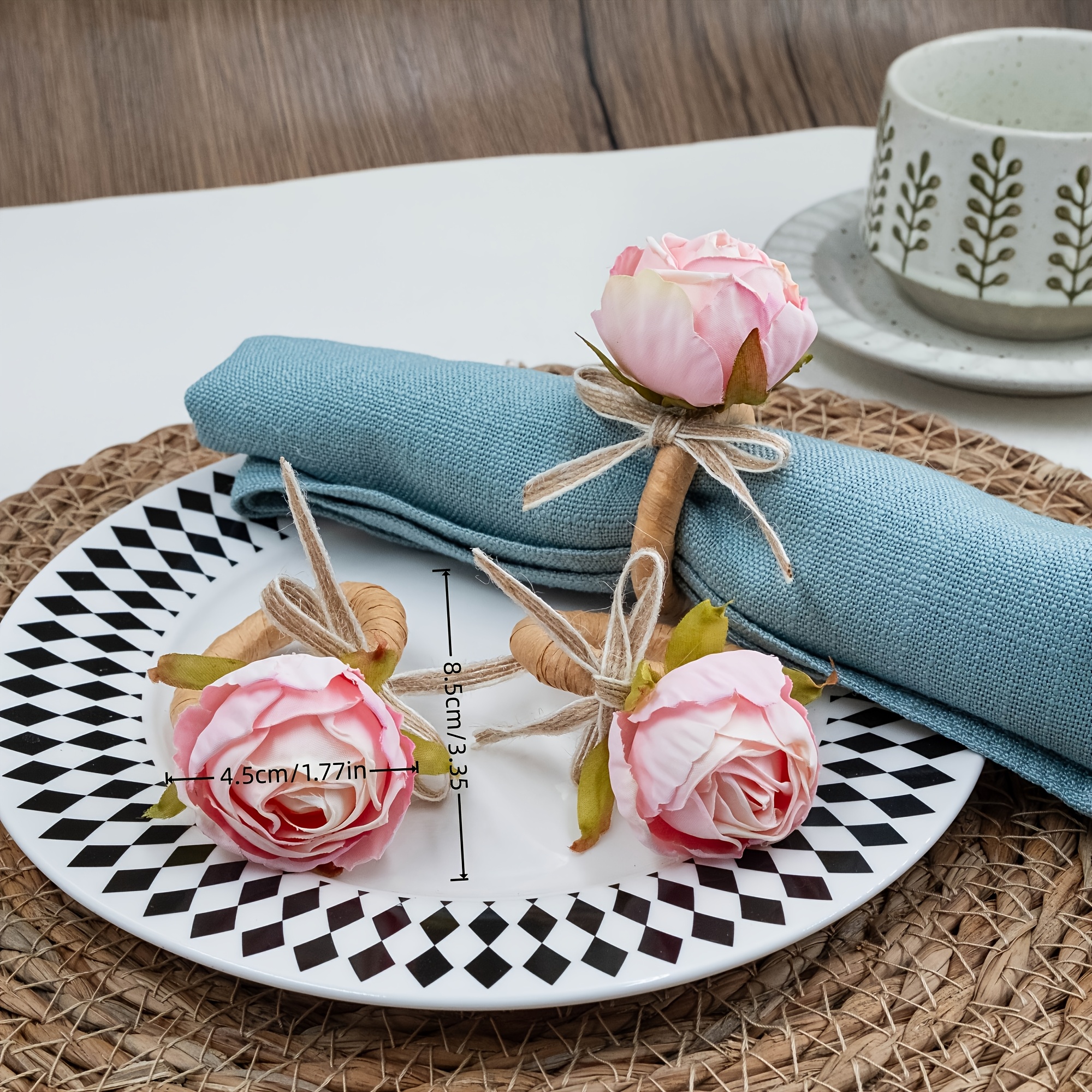 TEMU 6pcs Élégants Anneaux de Serviette Rose | Fait Main avec Toile de Jute et Ficelle, Idéal pour Mariages, Déjeuners, -, Banquets, Anniversaires,