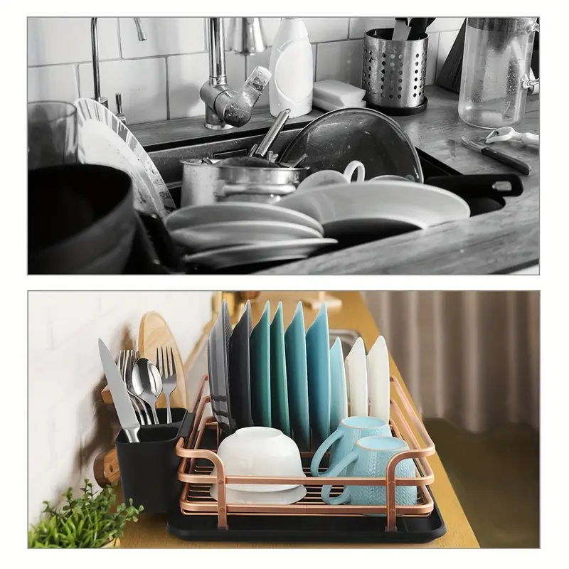 1pc aluminum dish rack dish drain rack detachable kitchen counter organizer above sink very suitable for storing dishes bowls cups and tableware dish drying rack Product details 7