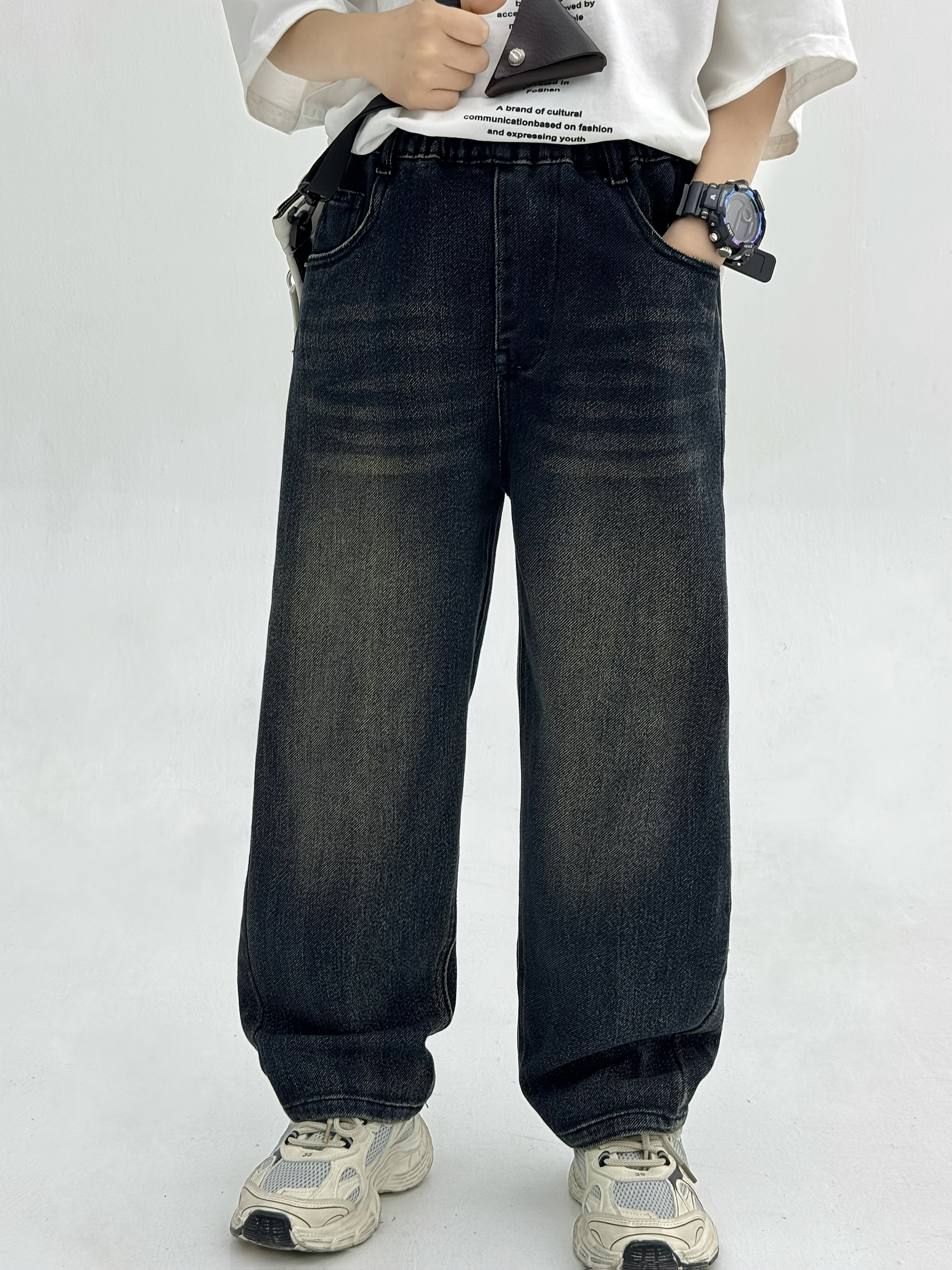 Boys' Loose Fit Straight-Leg Denim Jeans Light Wash Casual Pants with  Elastic Waistband, Comfortable Style for Teens, Boy Jeans, Teenage  Clothing