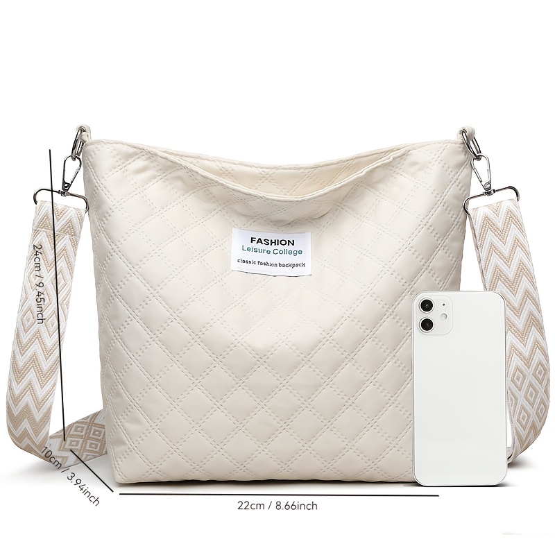 Image of Women's Checkered Nylon Shoulder Bag With Adjustable Strap - Short Crossbody Purse //, Zipper Closure & For Daily Use, Parties, - Stylish Handbag