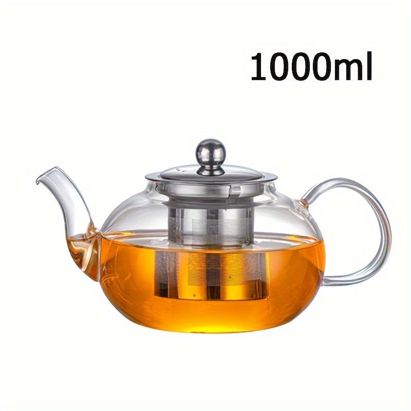 

1pc, Thickened Heat Resistant High Borosilicate Glass Tea Set, Leaky Steel Teapot, Filter Inner Tank, Transparent Flower Tea Brewing Teapot, Home Coffee Pot Teapot