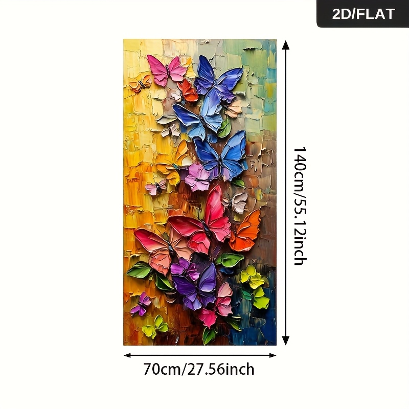 TEMU 1pc 27.56x55.12 Inch Frameless Modern Abstract Canvas Wall Art - Vibrant Colorful Butterflies & Flowers Painting, Large Size Home Decor For