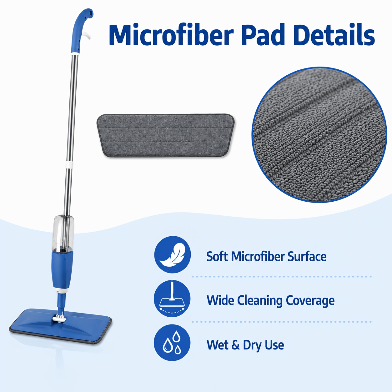 spray mop set 1 mop 6 replacement pads with water spray function rotating mop head suitable for wood floors tiles and daily household cleaning Product details 4