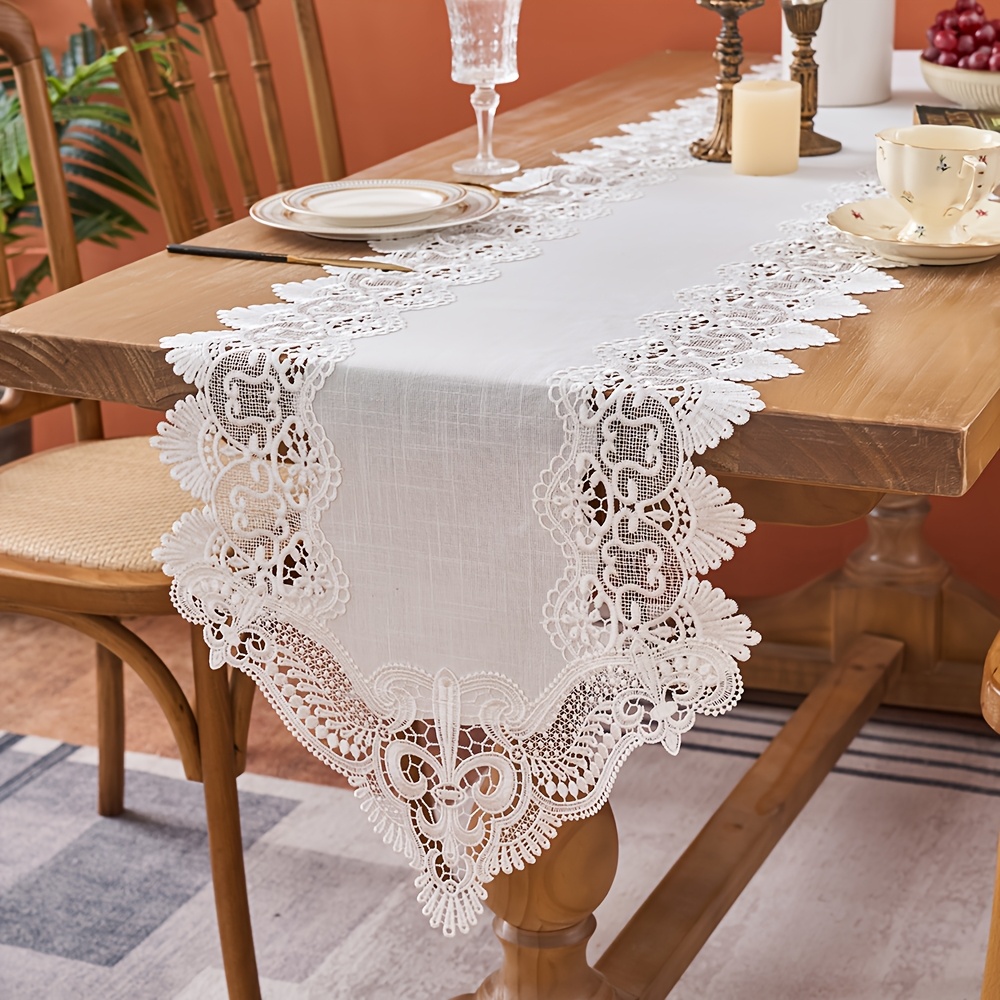 Rechteckige Tischdecke mit Spitzenbesatz, exquisiter weißer Vintage-Tischläufer * für Feiertags-Hochzeiten lange Esstische *
