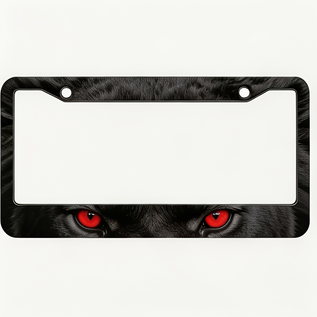 TEMU 2d Flat, 1pc Decorative License Plate Frame Cover, Square Aluminum Black Plush Texture With Glowing Pattern, Car License Plate Holder, Auto