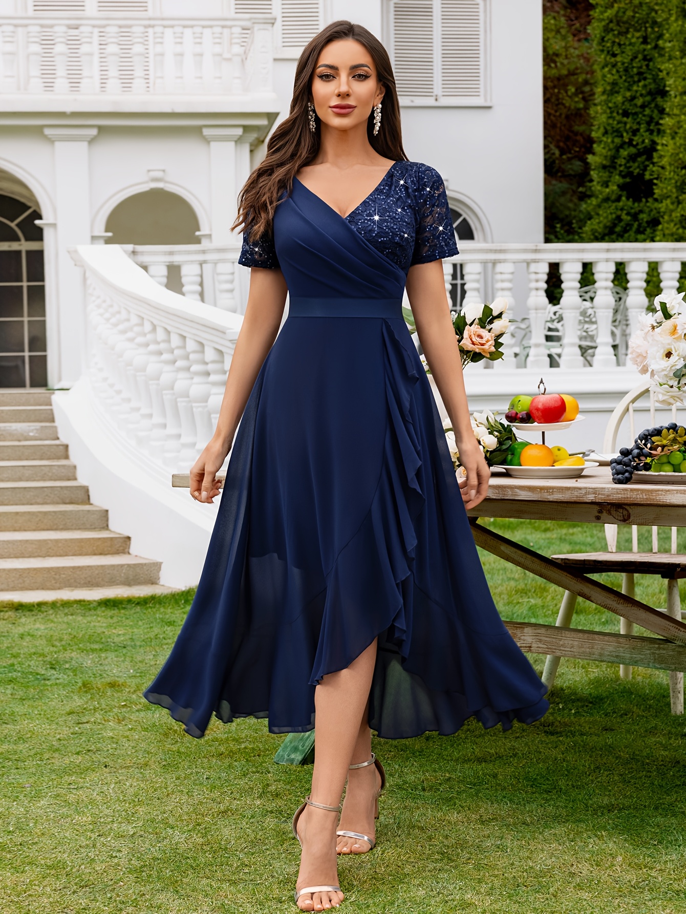 blue formal dress midi self-portrait - Baby Blue Fine Lace Midi Dress