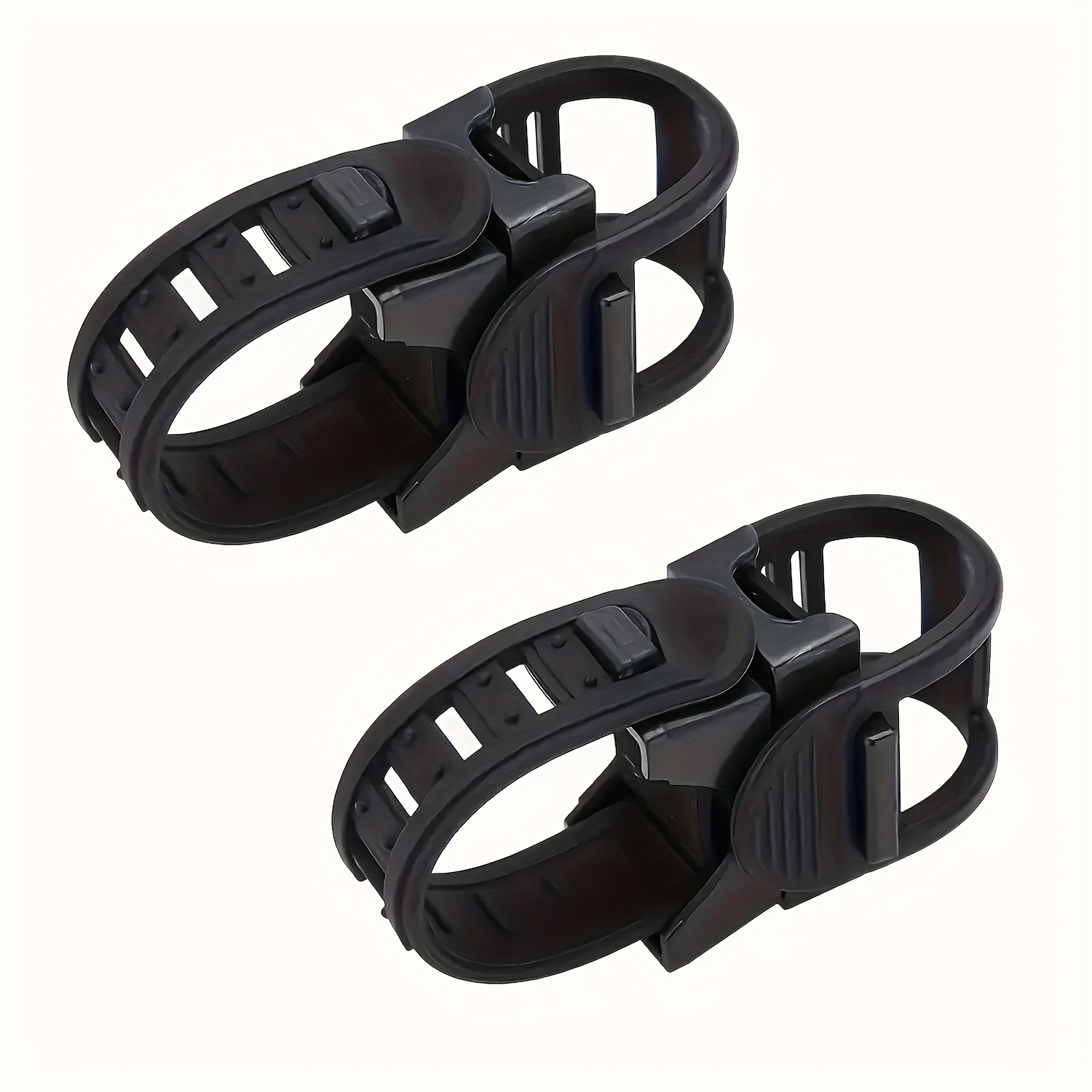 TEMU 2pcs Adjustable Bike Flashlight Mount - 360° Rotatable Resin Bracket For Bicycle Led Headlights And Flashlights, Secure Rubber Belt Clamp,