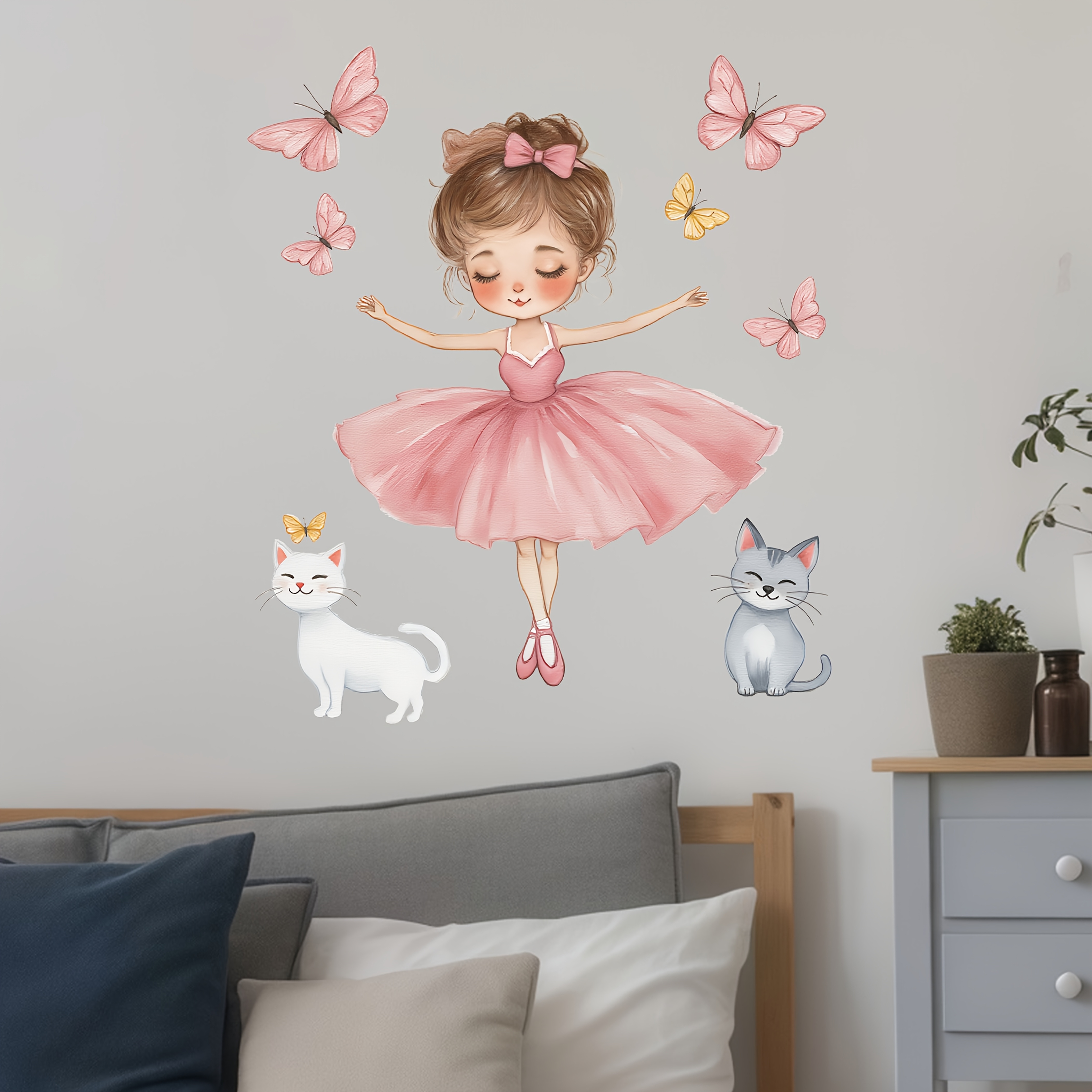 1pc Self-adhesive Wall Sticker Of With Kitten For Bedroom And Living Room Decoration