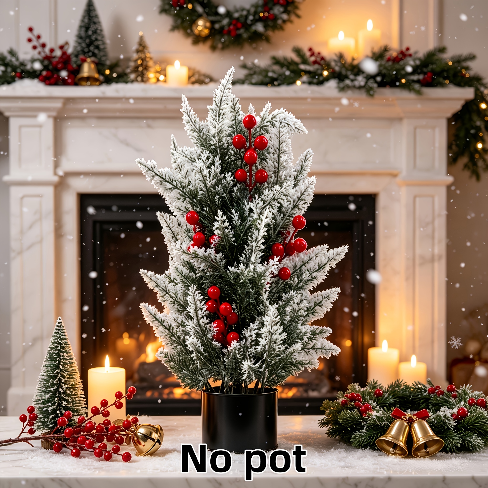 TEMU 1 lot de plantes de sol extra-larges de Noël pour extérieur, artificielles, en pin et , à en - Aiguilles denses recouvertes de neige blanche,