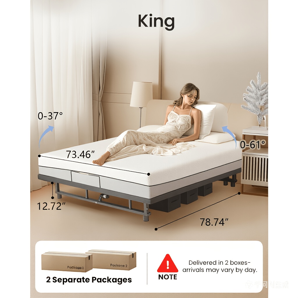 Adjustable Bed Base Frame, Head & Foot Incline, Zero Gravity, Universal Mattress Compatibility, Easy Assembly, Noise-Free Adjustable Bed Frame for Home Bedroom, Tool-Free Assembly