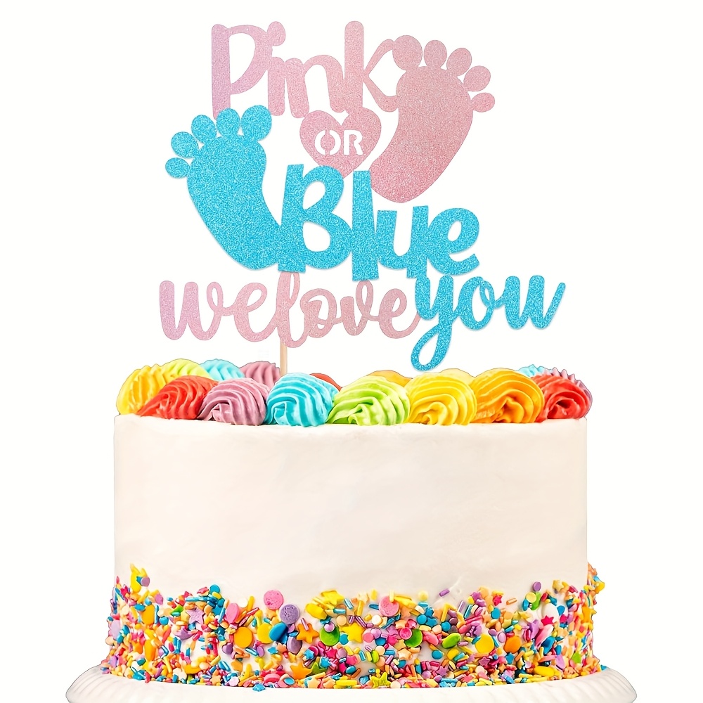 1pc Cake Topper With Glitter Feet Pick Gender Reveal Cake Decorations For Gender Reveal Theme Birthday Party Decoration Supplies