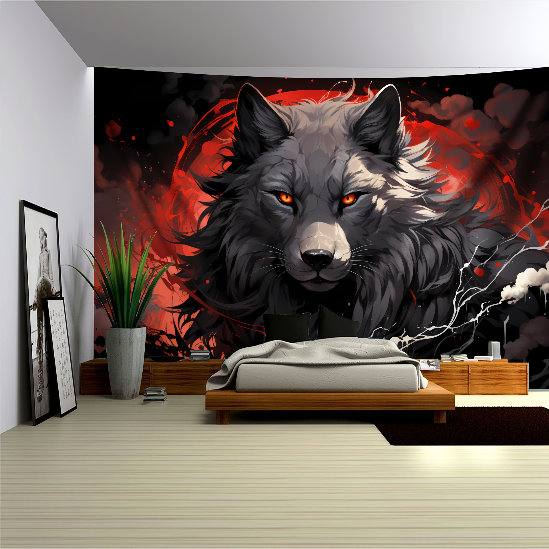 

Majestic Wolf Tapestry For Home Decor - Large Indoor Dorm Wall Hanging, Polyester Peach Skin Woven Fabric, Easy Installation