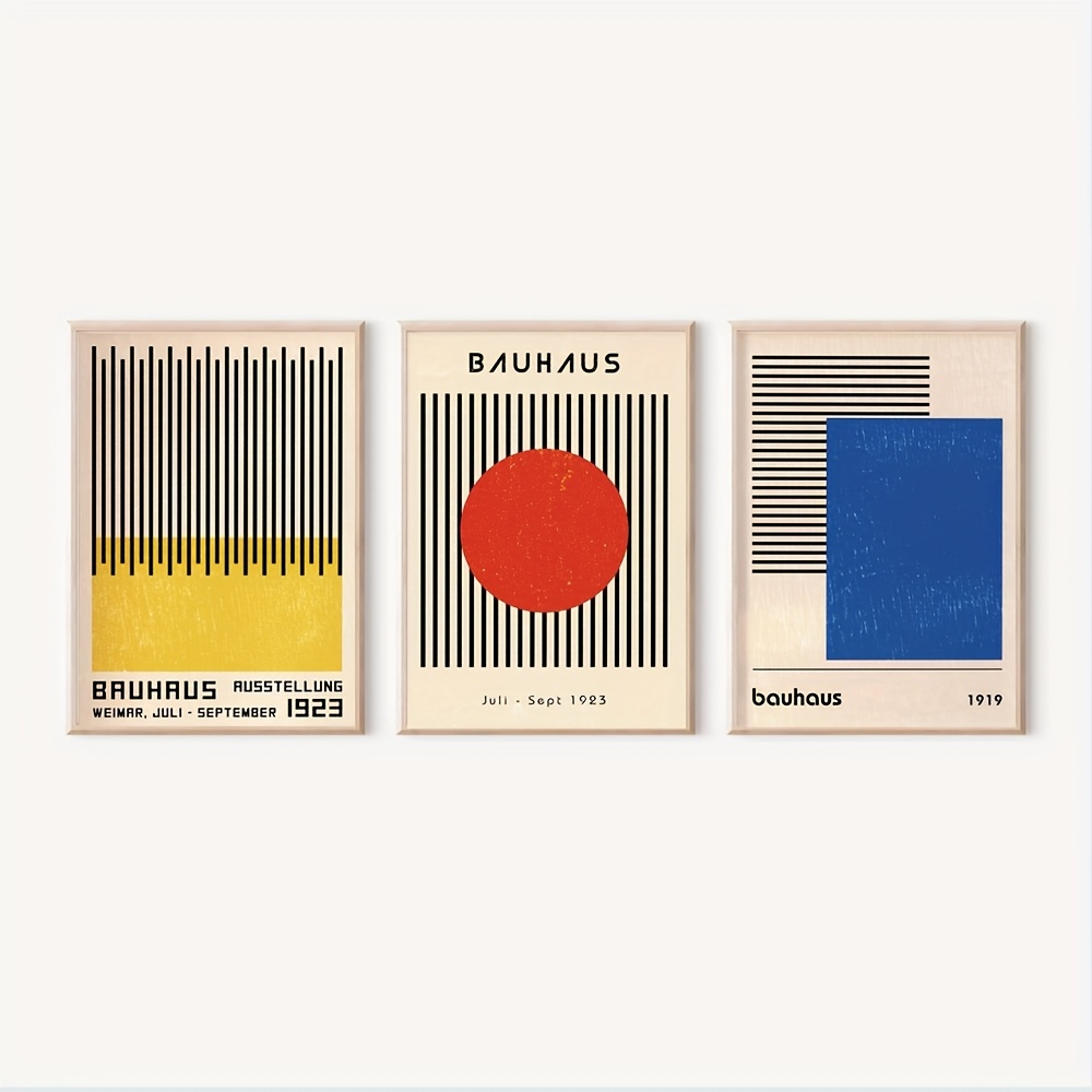 TEMU Ensemble de 3 Affiches Bauhaus, Peintures Géométriques Modernistes sur Toile, Décoration Murale , Cadre