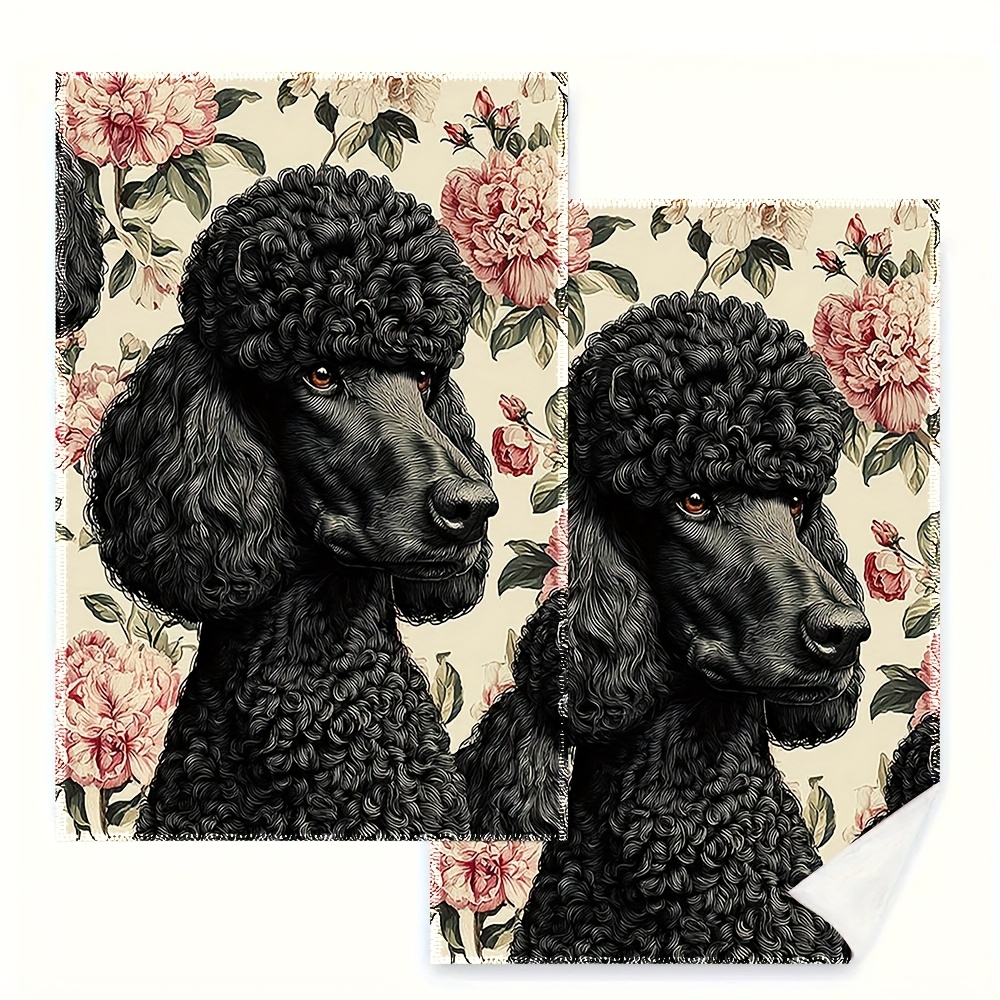 TEMU 2pcs, Kitchen Towels, Dishcloths, 16x24 Inch, An Illustrative Vintage Pattern With Black Poodle Dogs, Vintage, Suitable For , Holiday Cooking,