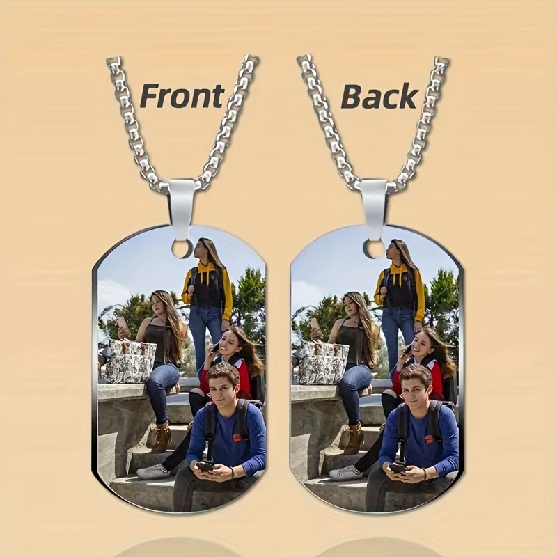 TEMU Custom Personalized Silvery Dog Tag Necklace Customizable With Your Photos - Ideal For Family, , , Couples And Pets Photos - Stylish 304 304
