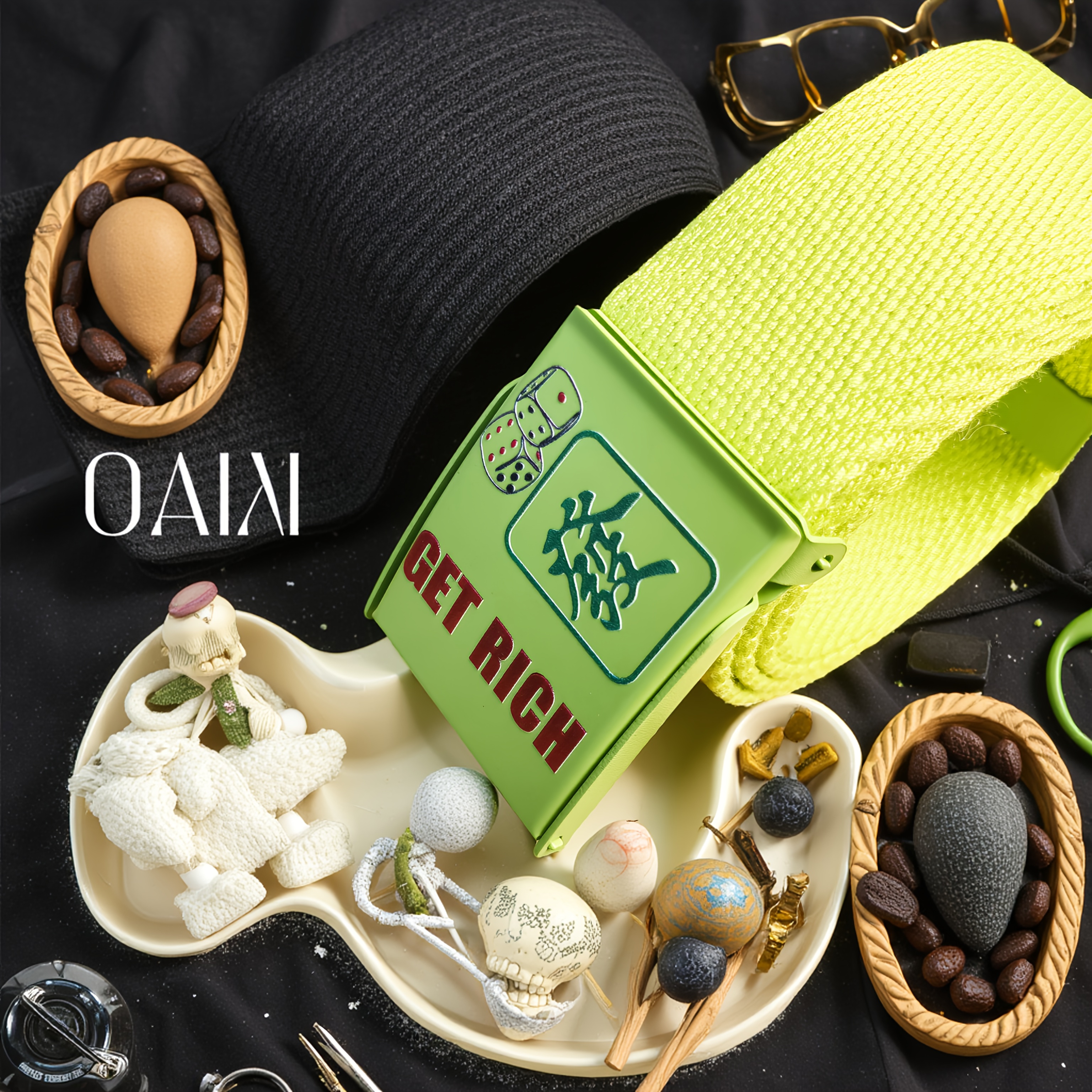 Men'S Green Canvas Belt with GET RICH Motif