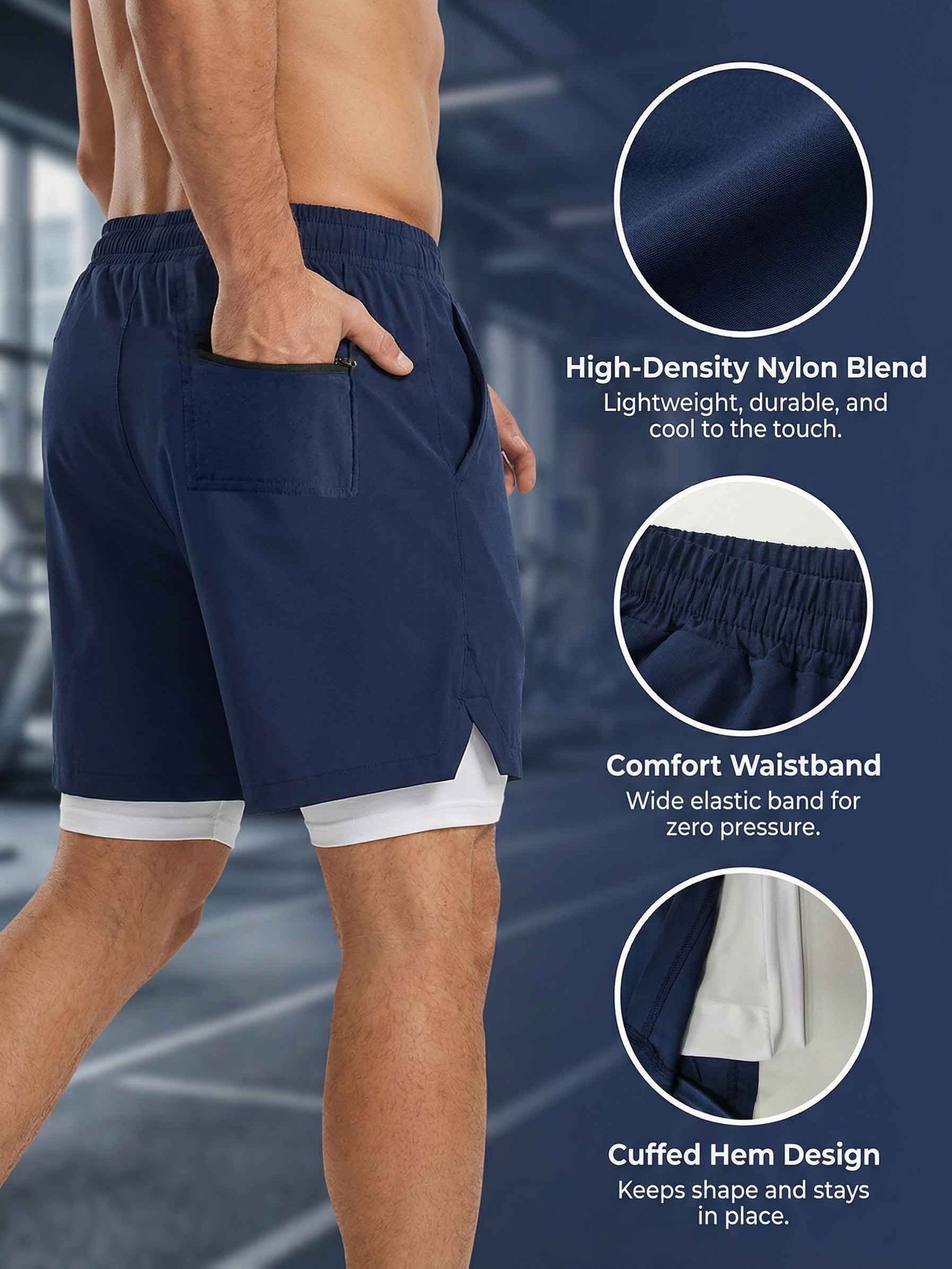 Men's New Summer Quick-Dry Sports Shorts with Split Hem, Double-Layer Fashion Design, Beachwear for Summer Seaside Travel, Comfortable Fabric, Drawstring, Gym Double-Layer Phone Shorts, Daily Wear, Valentine's Day Gift