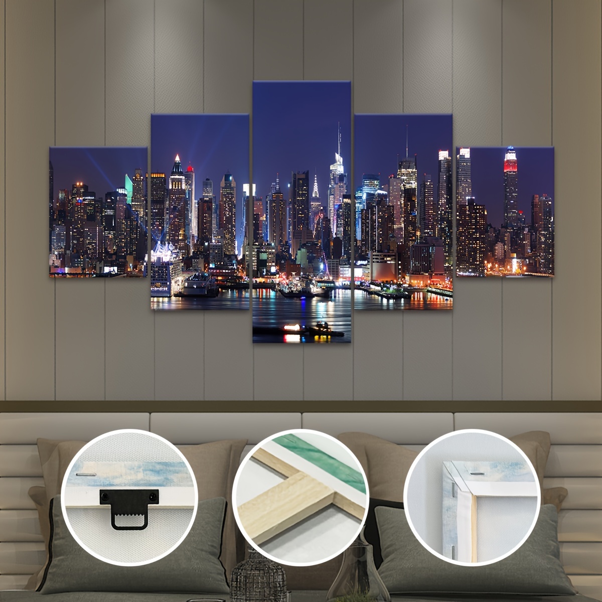 

5pcs Framed Canvas Poster, Urban Architecture Night View Painting, Canvas Wall Art, Artwork Wall Painting For Gift, Bedroom, Office, Living Room, Cafe, Bar, Wall Decor, Home And Dormitory Decoration