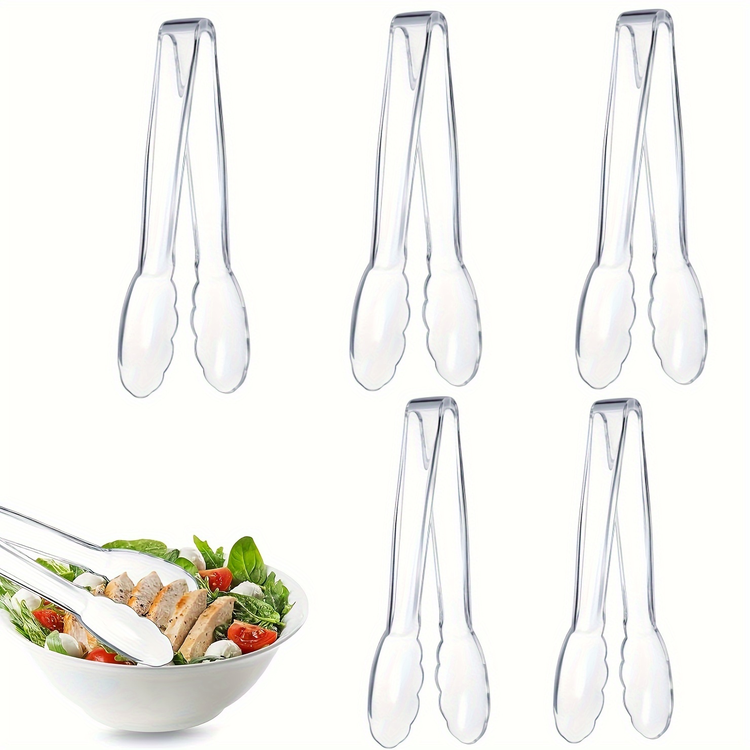 

5pcs Heavy Duty 9-inch Clear Plastic Serving Tongs - Disposable, For Salads, Buffets, Bbqs & Parties - Utensils, Tongs For Cooking