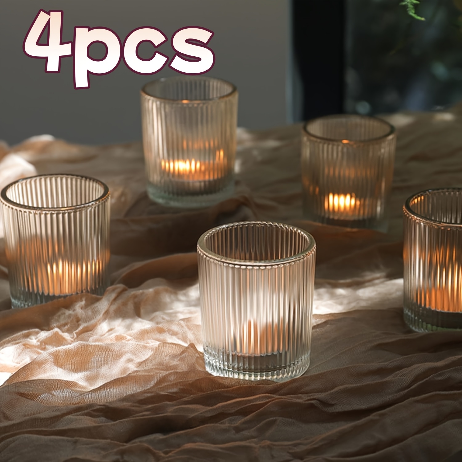 TEMU 4er-Set Klare Gestreifte Kerzenhalter, Bemalbares Glas Aromatherapiebecher, Dekorativer Kerzenständer für Zuhause und Party