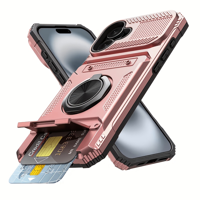 TEMU Phone Case: Hidden Slot Phone Case For Iphone 18 Pro Max 17 16 15 14 13 12 11 Pro Air Series, Built-in Card Slot With Metal 360° Rotating Stand,