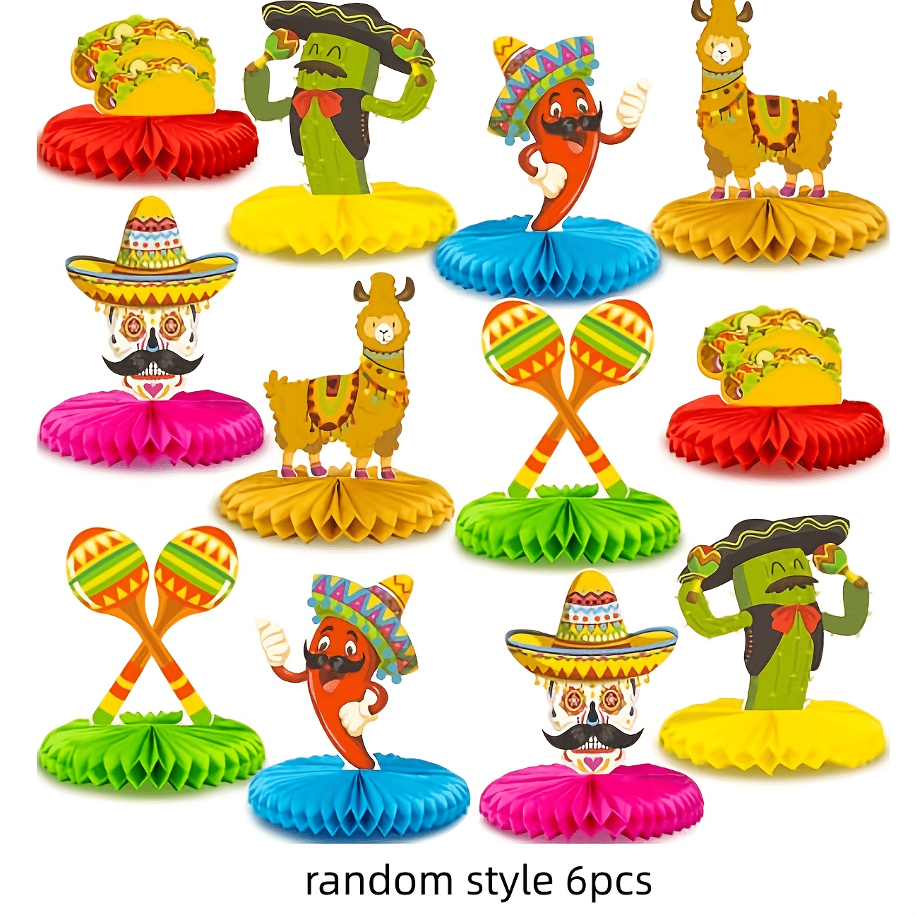 TEMU 6/12pcs Random Style For Mexican Party Table Decoration Centerpiece - De Mayo Party Table Decoration Honeycomb For Mexican Themed Taco Party