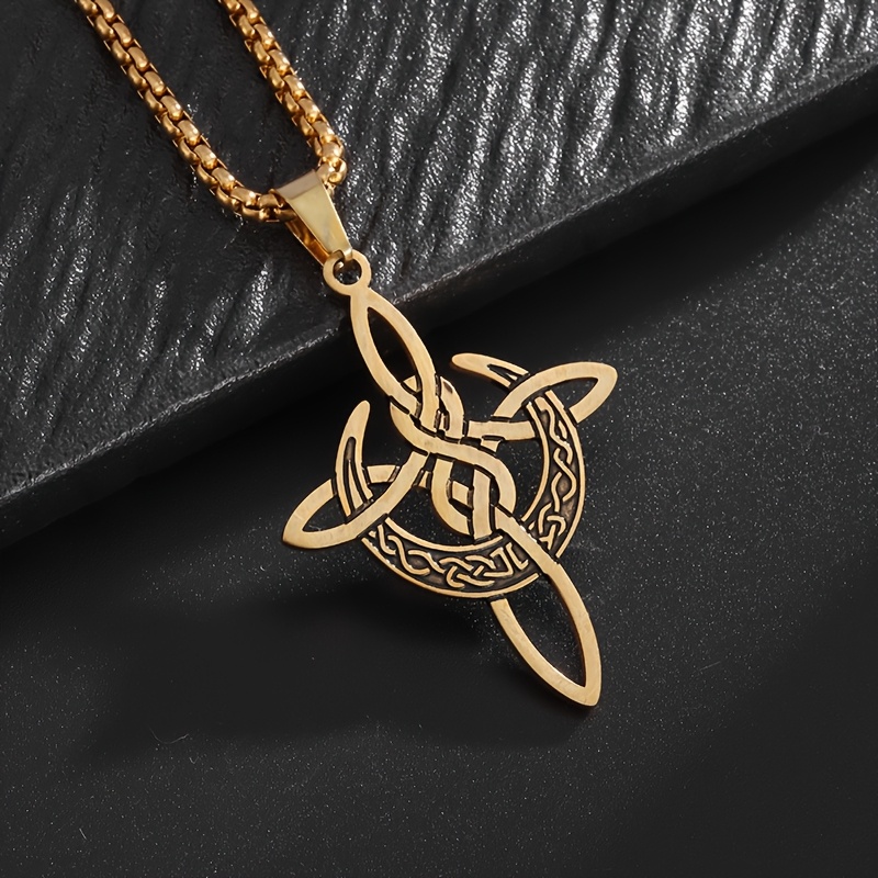 Unisex Irish Celtic Moon Witch Knot Pendant Necklace