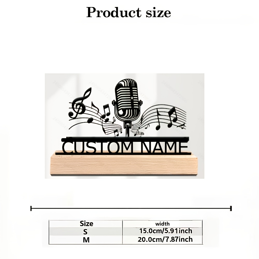 TEMU Customized Music Microphone Stand Ornament 1pc, Engraved With Name And Note Patterns, No , Suitable For Home , Office Desktops, Birthdays,