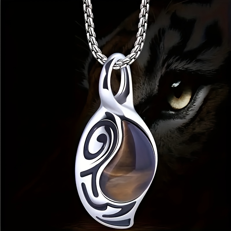 

Tiger Eye Titanium Steel Men's Necklace Stainless Steel Pendant Premium Feeling Men's Necklace