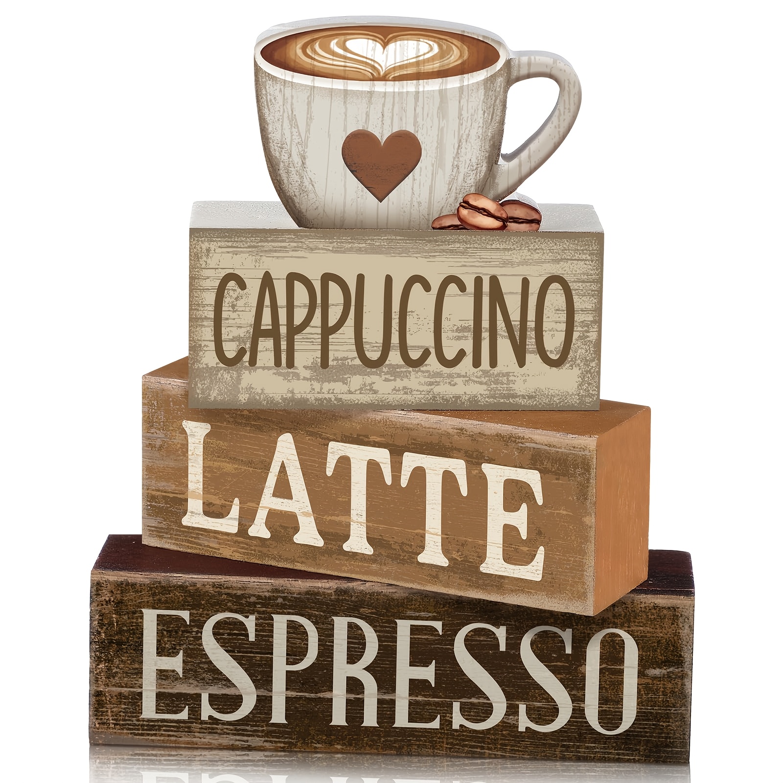 TEMU Farmhouse Coffee Bar Sign Decor, Party Table Centerpiece, Wooden Coffee Three-layer Tray Decor, Latte Wooden Tabletop Floral Decor, Suitable For