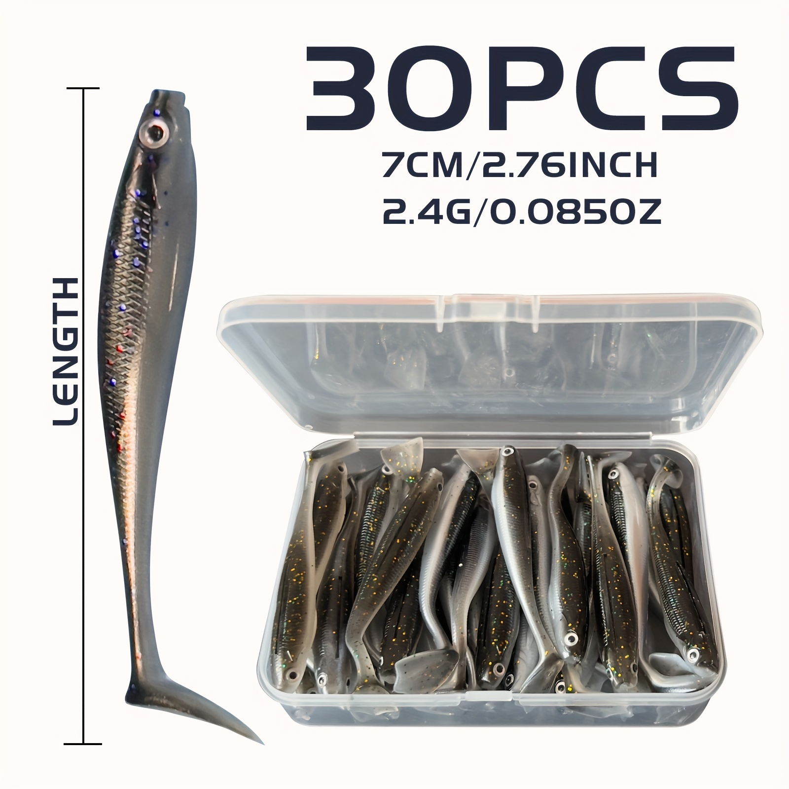 

30pcs Paddle Tail Soft Fishing Lures - Bionic Swimbait For Perch, Catfish, And Rockfish - Artificial Bait With Lifelike Action