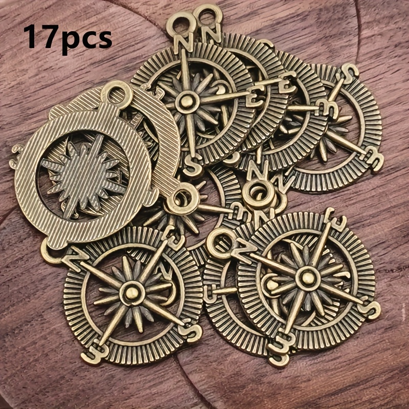 Image of 17pcs Multicolored Compass Charm Pendants, Bohemian Style Jewelry Additions For Handmade Bracelet, Necklace, And Earring Making, 25mm