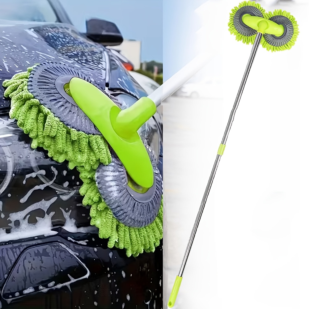TEMU Car Wash Mop With Long Handle Car Wash Brush Telescopic Rotating Car Mop Double-head Mop On A Stick Car Wash Brush Car Cleaning Brush Tool For