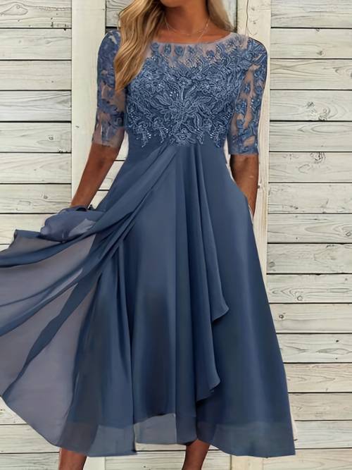 2025 womens chiffon lace hollow out long dress bridesmaid evening gown