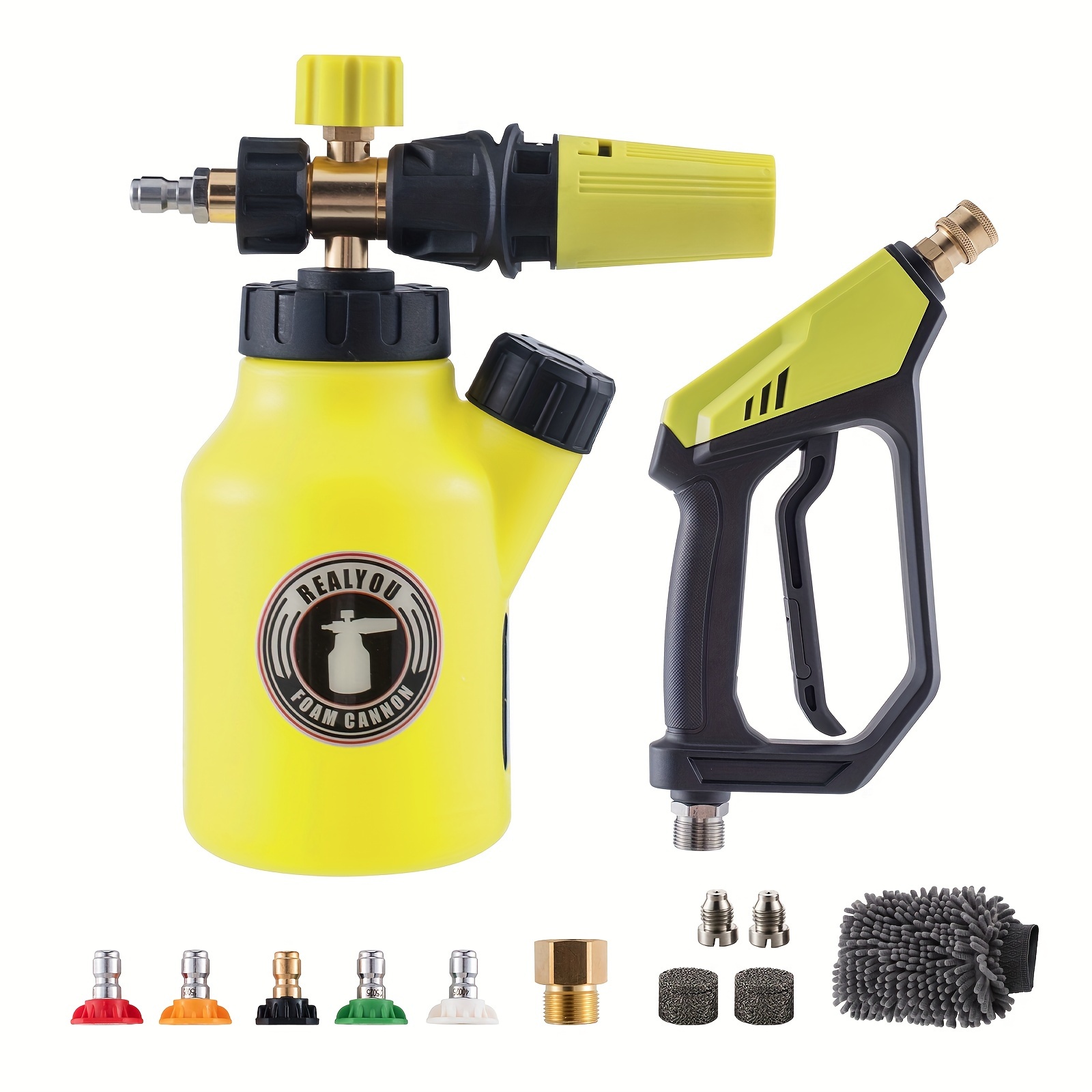 

Pressure Washer Gun With Foam Cannon, Car Wash Kit, Pressure Washer Car Wash Foam Gun With 1/4 Inch Quick Connector, 5 Pressure Washer Nozzle Tips