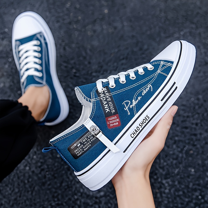 mens casual low top canvas sneakers breathable solid shoes with lace up closure fabric pvc sole eva insole round toe for details 0