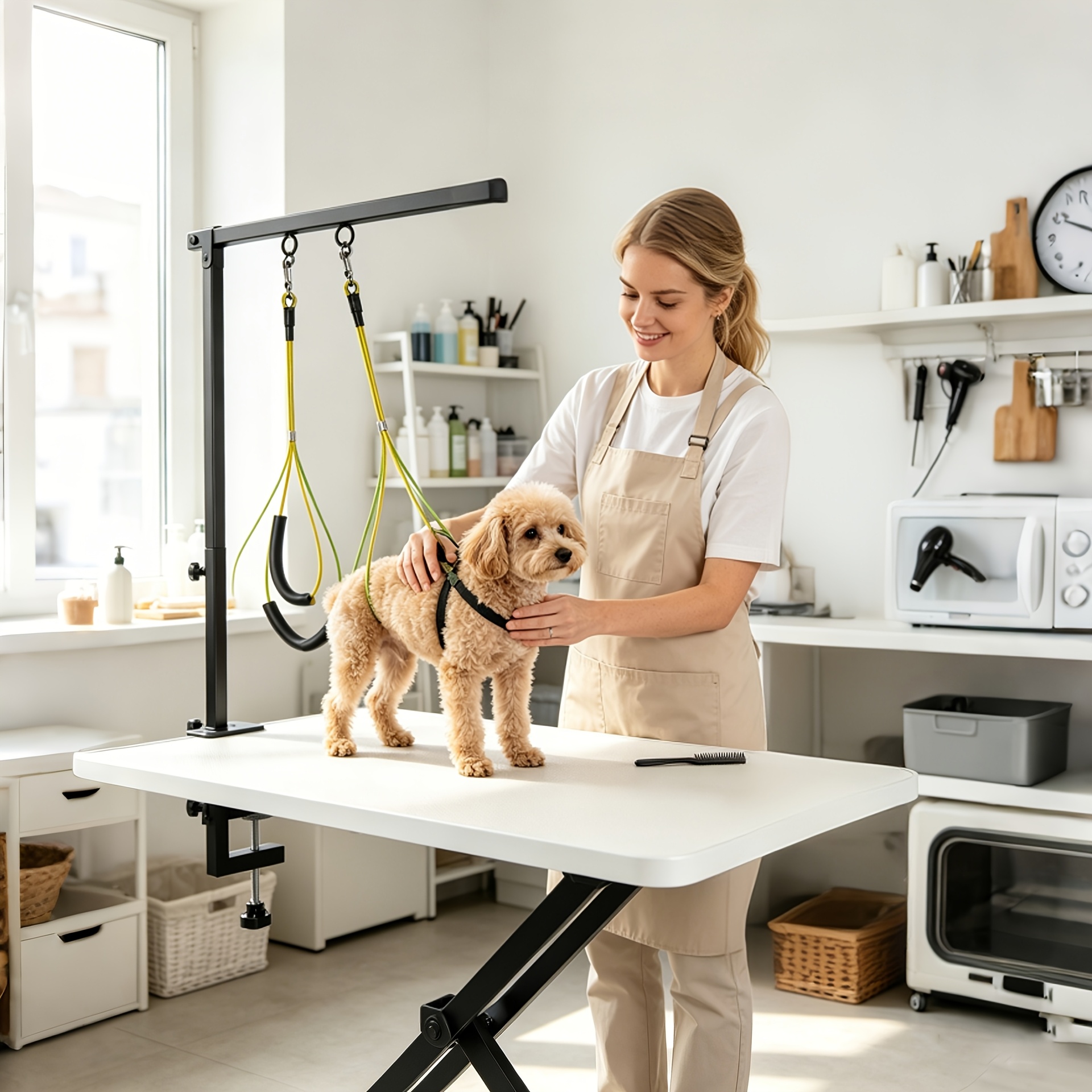 TEMU Adjustable Pet Grooming Arm With Clamp, Portable And Foldable; Features A 2-in-1 Hip Support Strap And Neck ; Height-adjustable; Suitable For