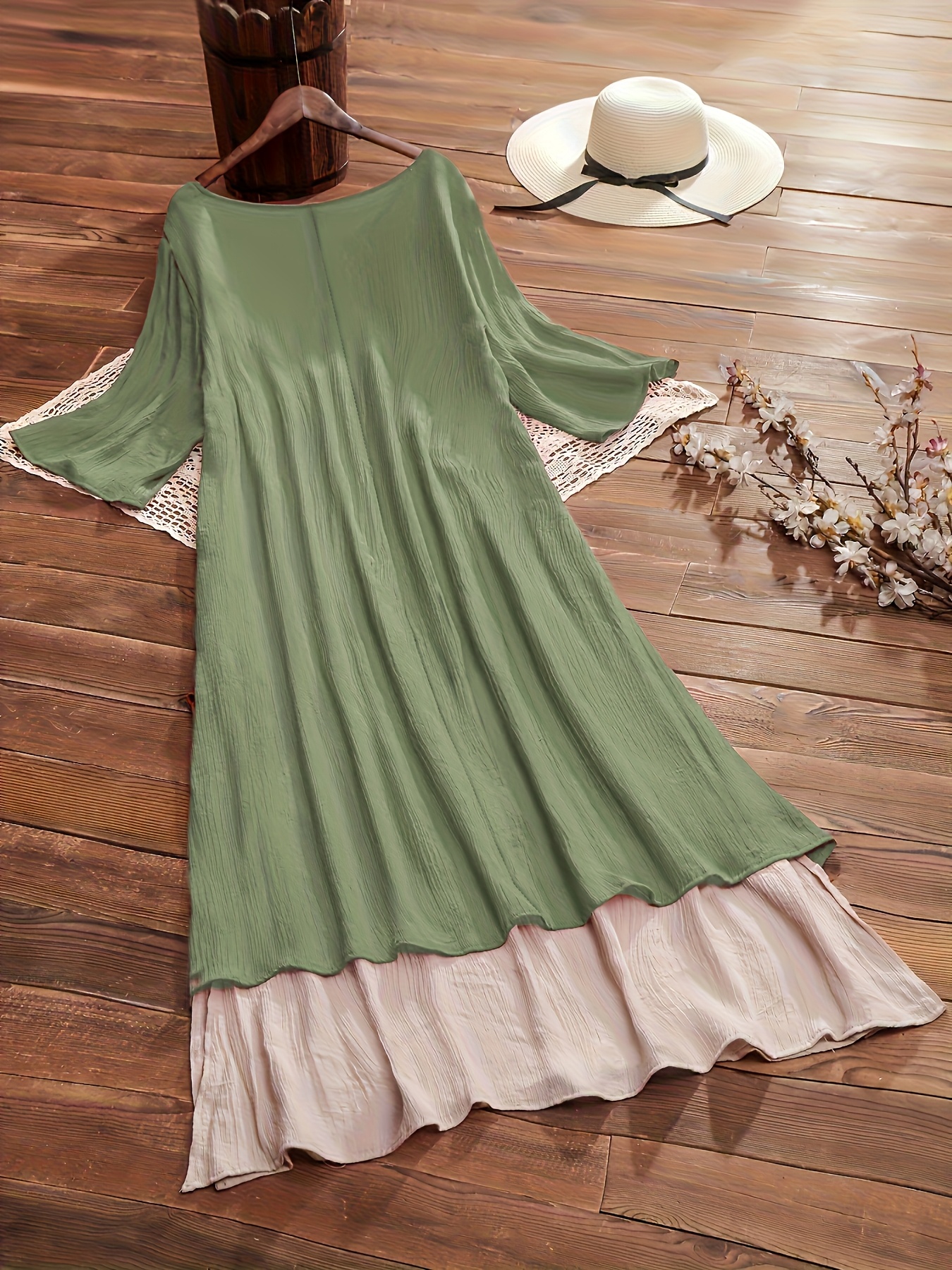 plus size plus size literary style contrast womens two - Temu