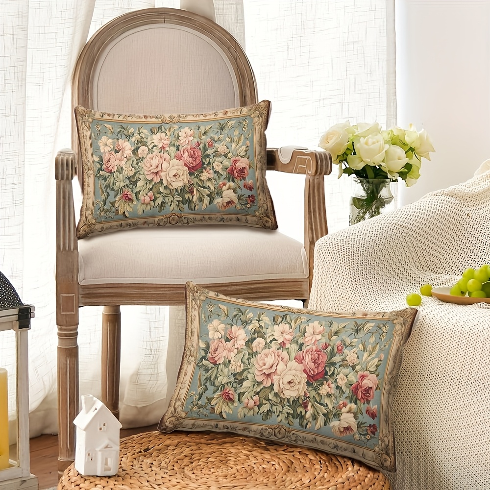 TEMU Set Of 2 Vintage Pillow Covers, Double-sided With Delicate Embellishments, Spring And Summer Pillow Covers. High-quality Double-sided Printing,