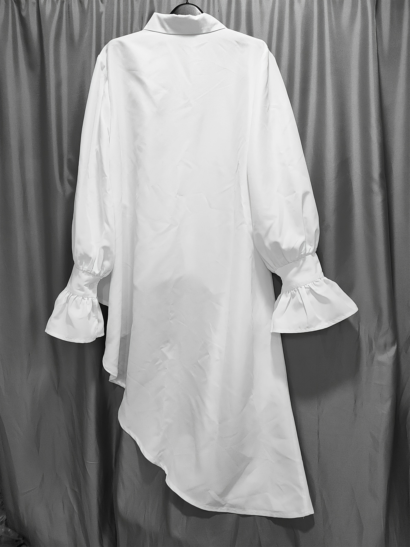 Plus Size Solid Ruffle High-low Hem Blouse, Casual Button Front Long Sleeve  Blouse For Spring Fall, Women's Plus Size Clothing