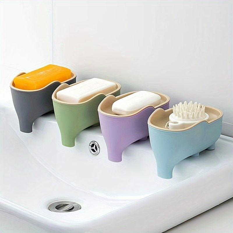 

1pc Elephant Soap Dish, Double Layer Plastic Oval Creative Cute Soap Holder, Home Decor Waterproof Draining Rack For Bathroom Accessories