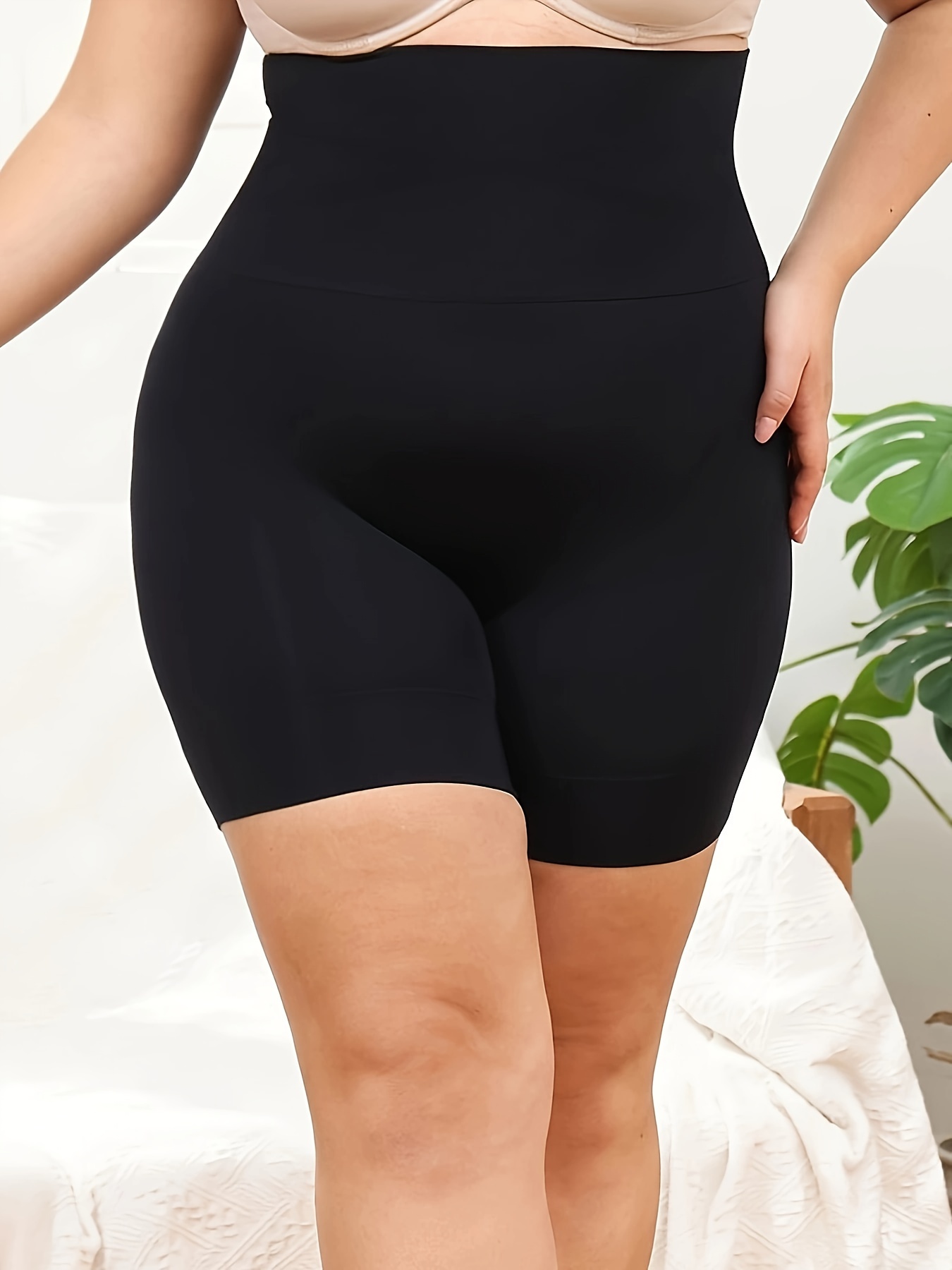 Women's Simple Shapewear Bodysuit, Plus Size Solid Seamless Long Sleeve  Tummy Control Slimming Body Shaper