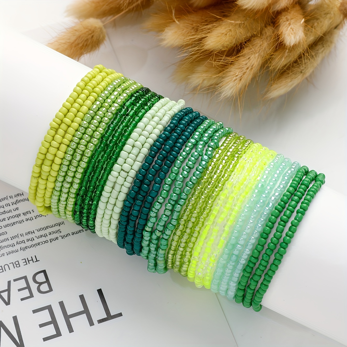 

30-piece Set Of Glass Material Elastic Handmade Beading 10 Colors*3 Green Series Beaded Rice Bead Bracelet Combination Set Bohemian Style Sexy And Cute Vacation Beach Bracelet