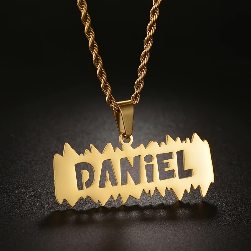 Custom Rope Chain Jagged Name Necklace, Stainless Steel