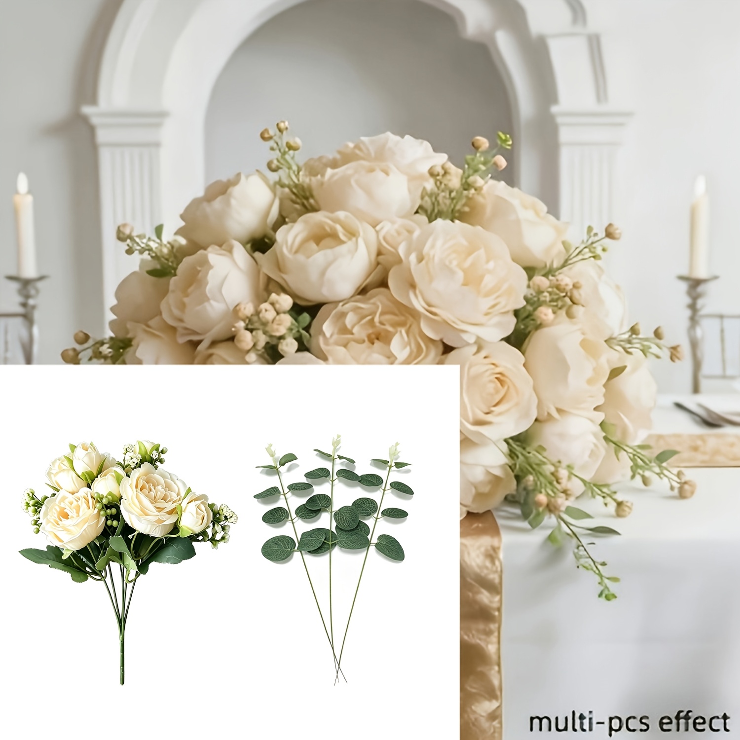 TEMU 8pcs Set Of Autumn Style Influencer Champagne-colored Artificial Peony Bouquet, High And Realistic Touch, Three-dimensional , Sun And Fade