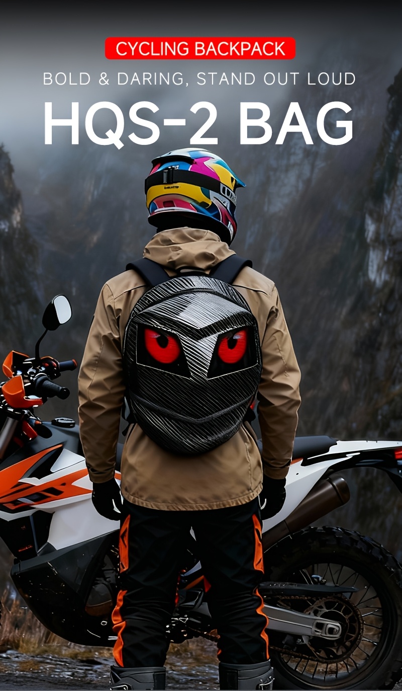 Sac à Dos Intelligent LOY Black Knight en Fibre de Carbone avec Double Écran à Motif Oculaire Personnalisable, Contrôle Sans Fil, Grande Capacité pour Cyclisme en Extérieur