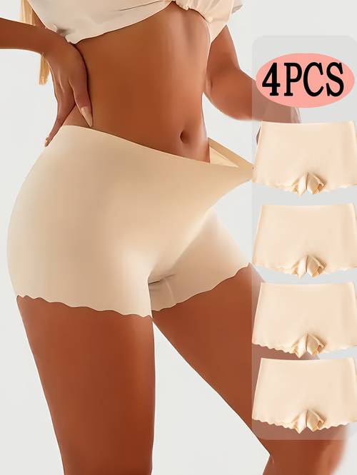 4pcs womens boyshort panties high stretch soft comfortable underwear in solid color elegant fabric for casual attire scalloped edges womens lingerie underwear