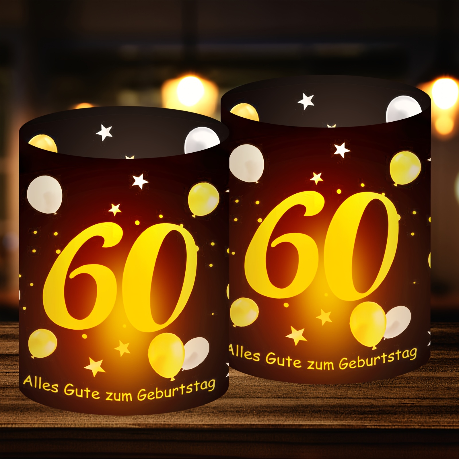 8pcs Black And Golden Balloons Happy 60th Birthday Lanterns, Table Decorations For Men And Women, Party Supplies For Home And Kitchen, No Power Required