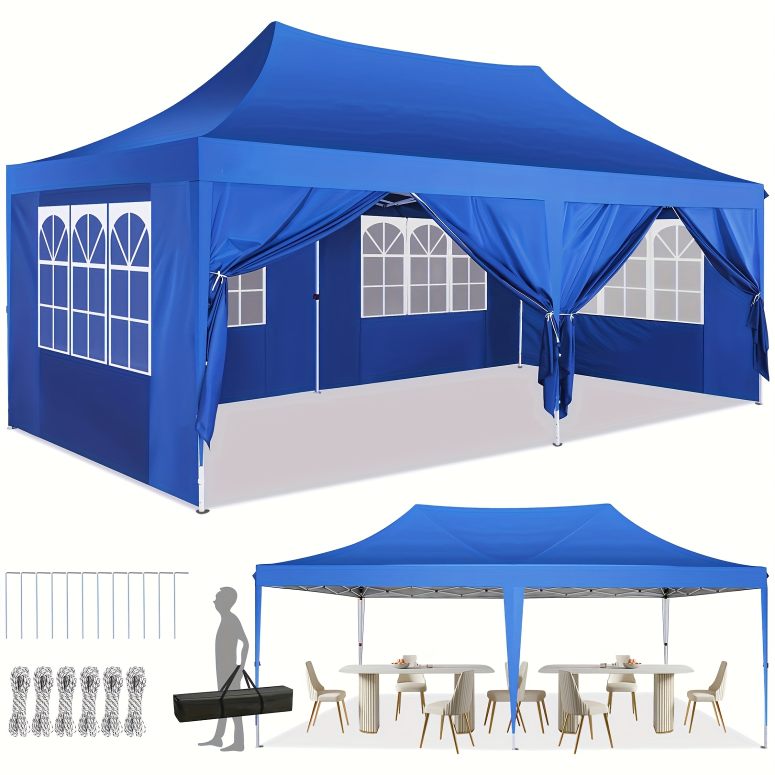 10x20ft  -up zelt, outdoor markise mit 6 abnehmbaren seitenwänden, tragetasche, sechseckiger metallrahmen, höhenverstellbar, einfacher  , hochwertiges oxford-gewebe, faltbare pavillon,   für partys, hochzeiten, gärten, höfe, strände, camping